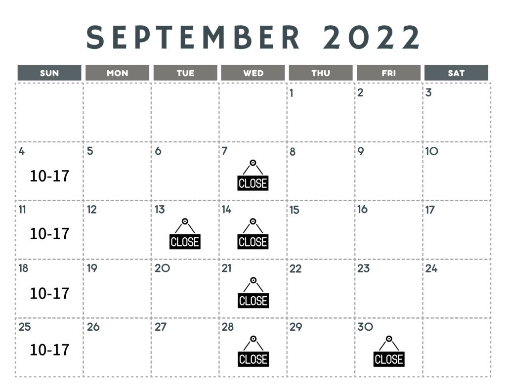 Monthly Calendar - September 2022 - Sunday Start